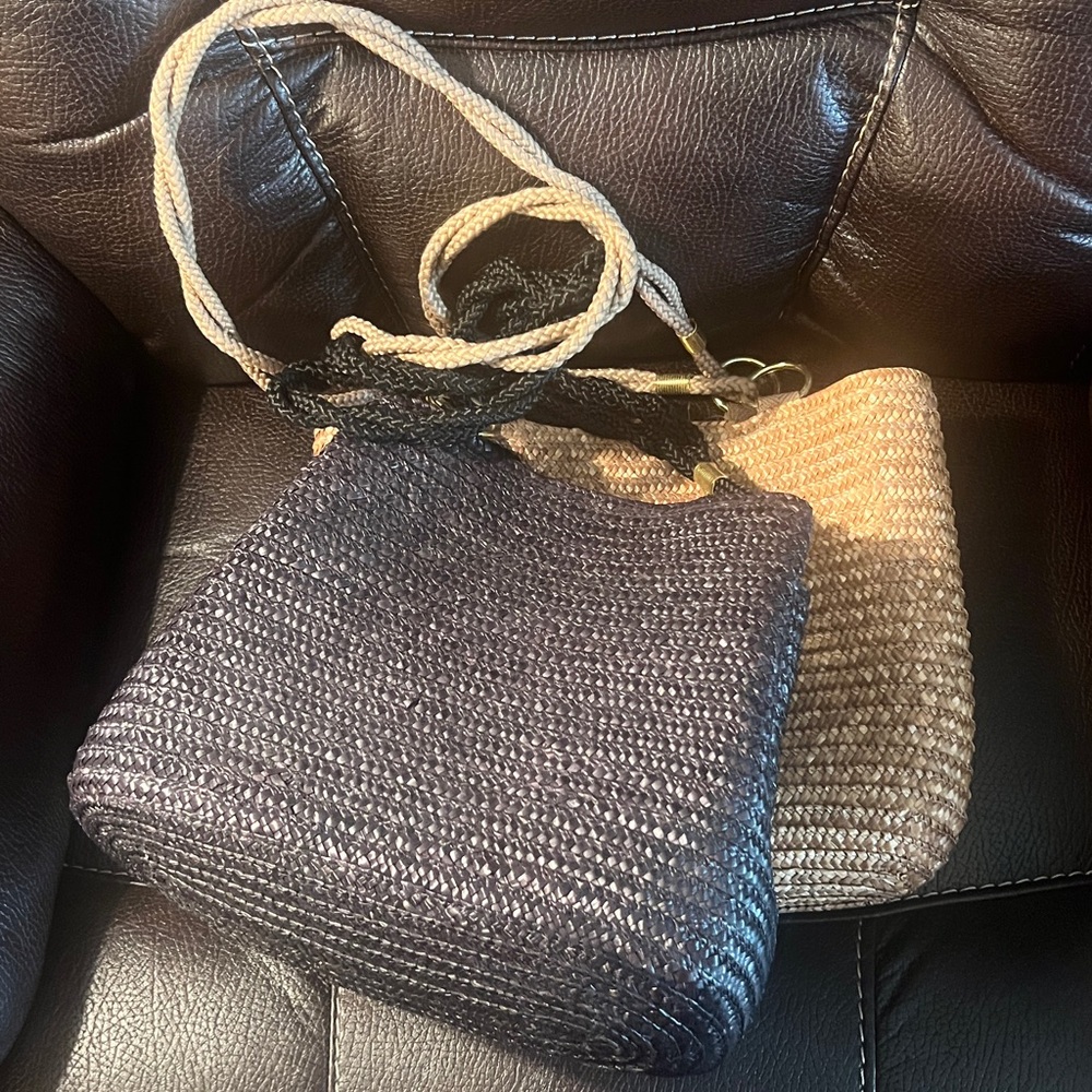 Worthington Woven Two Tote Bags- Black & Natural